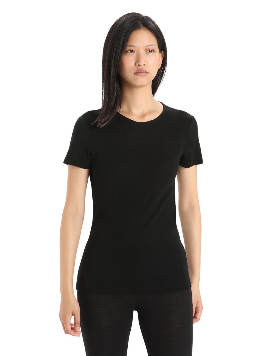 Black Icebreaker Merino 175 Everyday Short Sleeve Crewe Thermal Top Women\'s Base Layers | AU 1893KORI